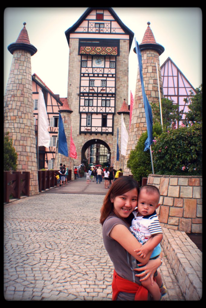 In front of the "castle" with my little "knight"